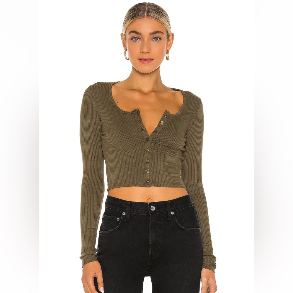 The Range Green Long Sleeved Cropped Top
